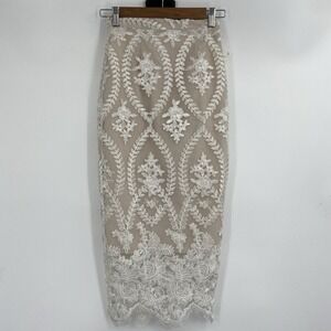 NWT Stone Cold Fox Sheer White Floral Lace Pencil‎ Skirt size 0 boho
